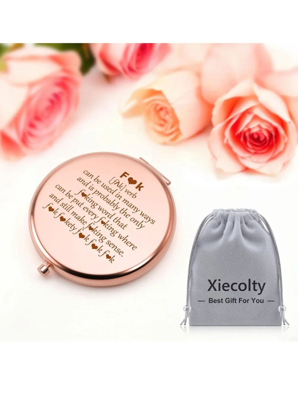 F*ck Rose Gold Compact Mirror Funny Gift For Foul Mouth Friend